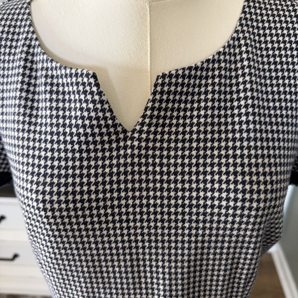 Talbots Houndstooth Sheath Dress Size 6 Navy Trim Pockets - Picture 5 of 13